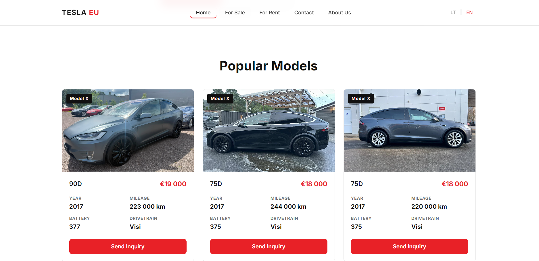 Tesla EU European car dealer website by INTECH